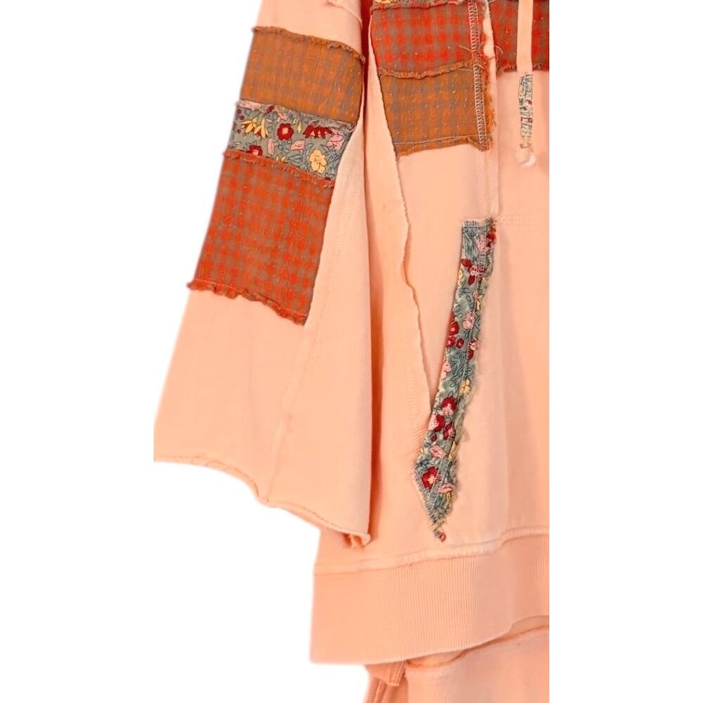 Easel Patchwork Hoodie Tunic Peach Floral Boho Oversized Medium NWT - Picture 6 of 8
